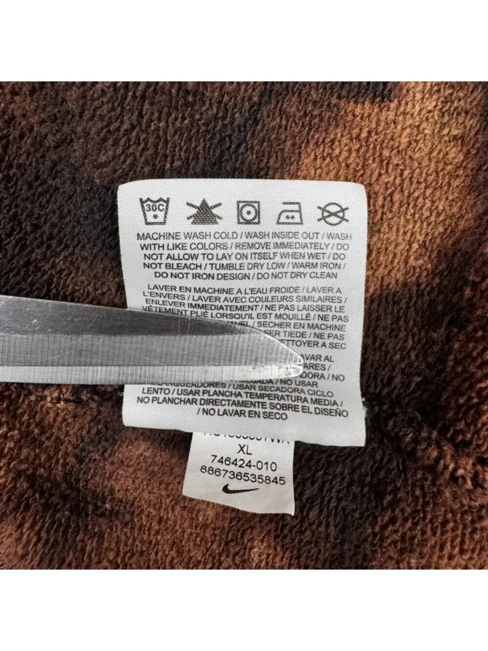 Nike Sweatshirt Mens XL Custom Bleach Tie Dye Pullover Brown Y2K Grunge Logo